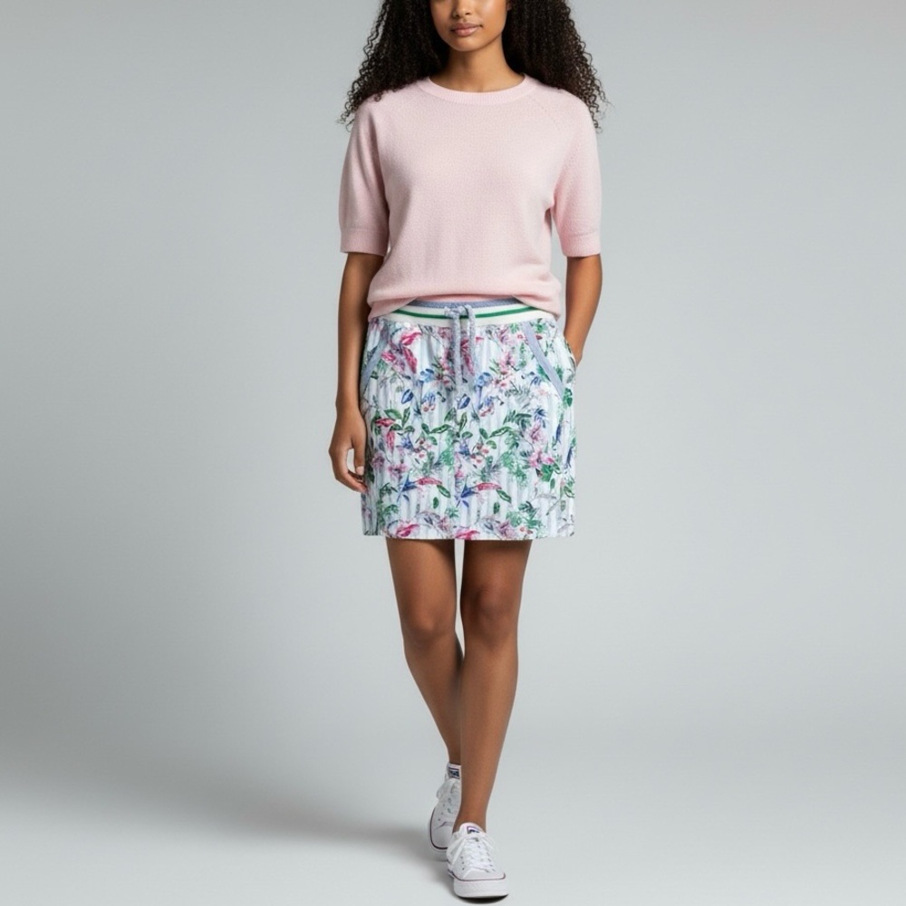 Rich & Royal Floral Striped Mini Skirt Size Small Blue White Multi NWT